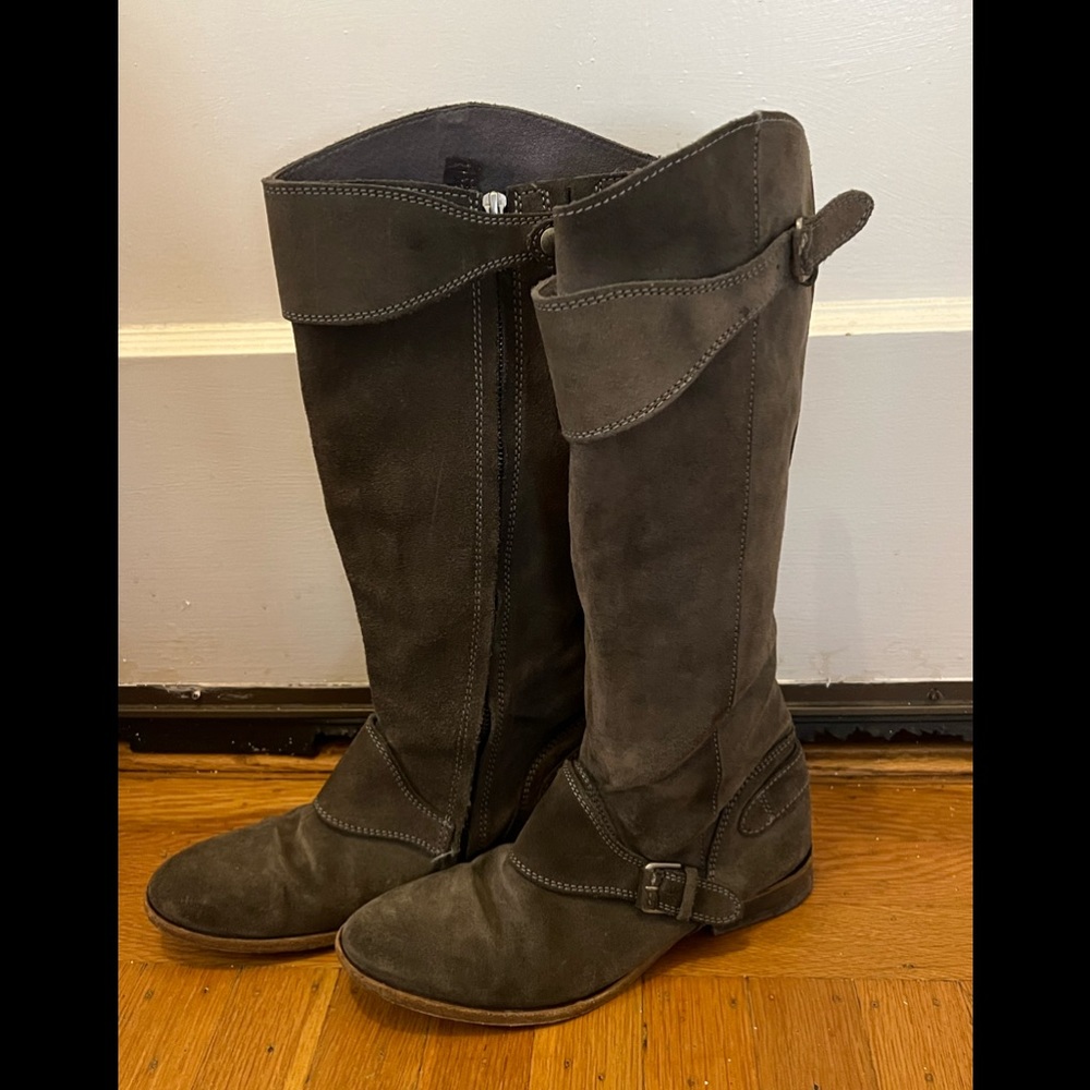 All Saints Tall Grey Suede Boots